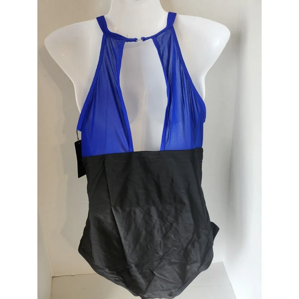 Tempt Me Size Large Blue And Black One Piece Swimsuit